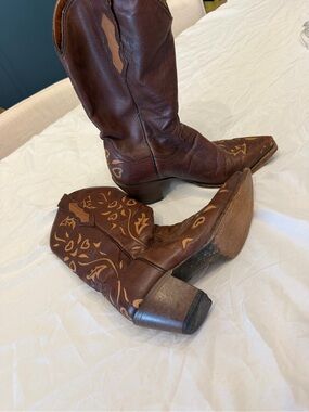 Dan Post Brown Leather Women's Embroidered Western Boots - 7.5